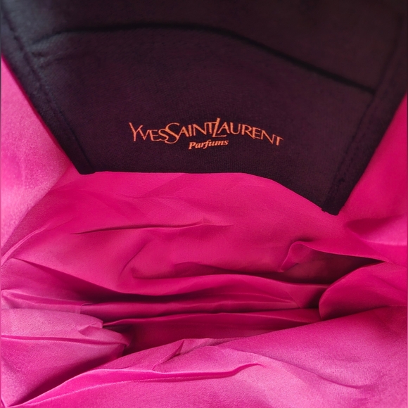 Yves Saint Laurent Embroidered Black/Gold Canvas Tote Bag Interior HOT PINK NEW - Picture 3 of 6